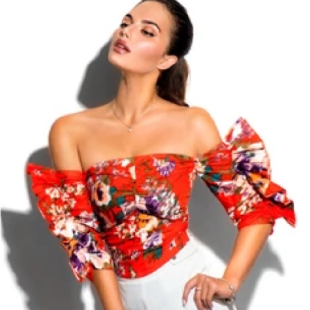 H&M Floral Off-Shoulder Red Top